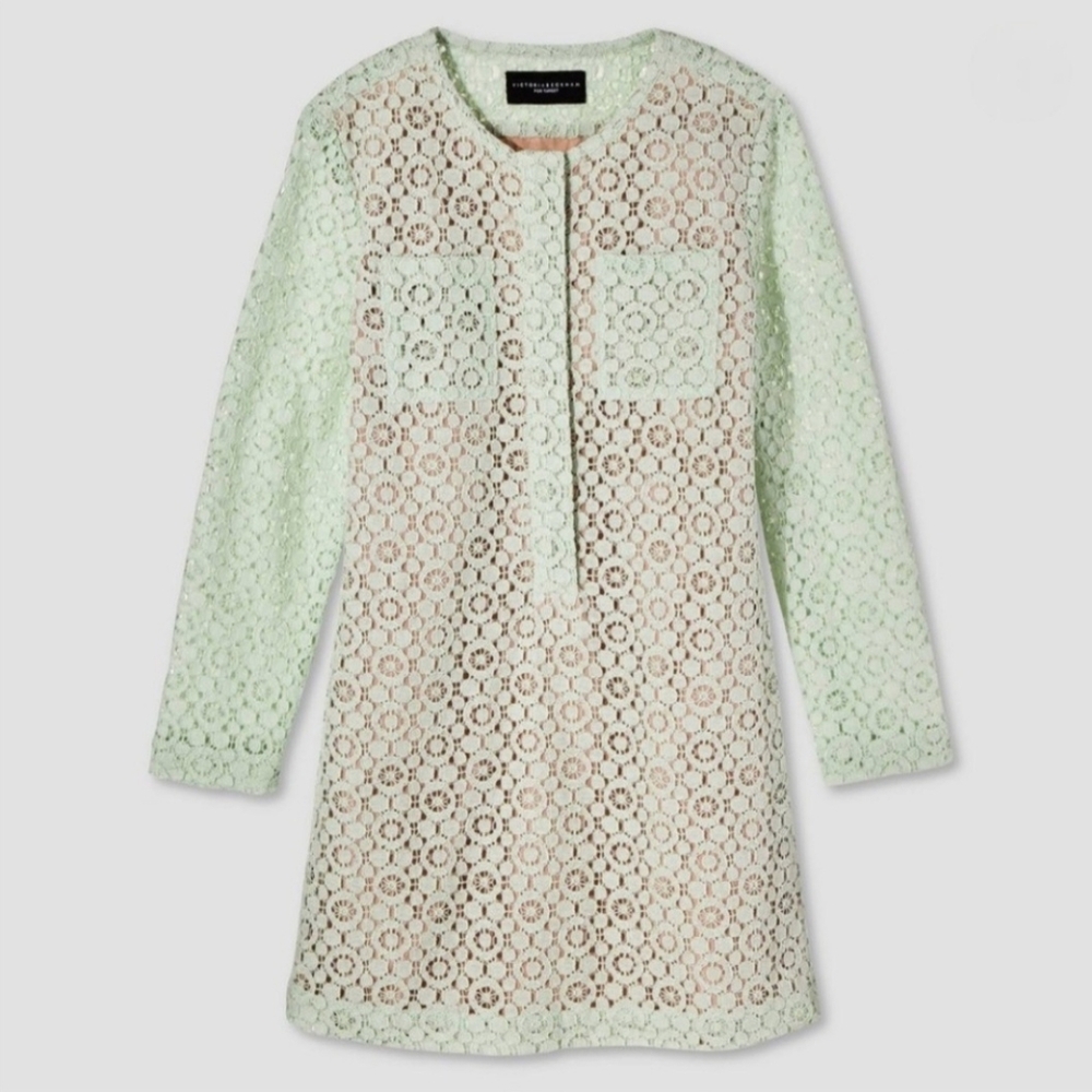 Victoria Beckham for Target Girls Mint Green Lace Dress Long Sleeves Sz.M Easter